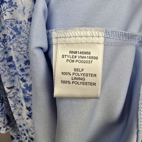 Baby Doll Bubble Long Sleeve Ruched Floral Chiffon Dress Blue Womens Size S - Picture 6 of 11